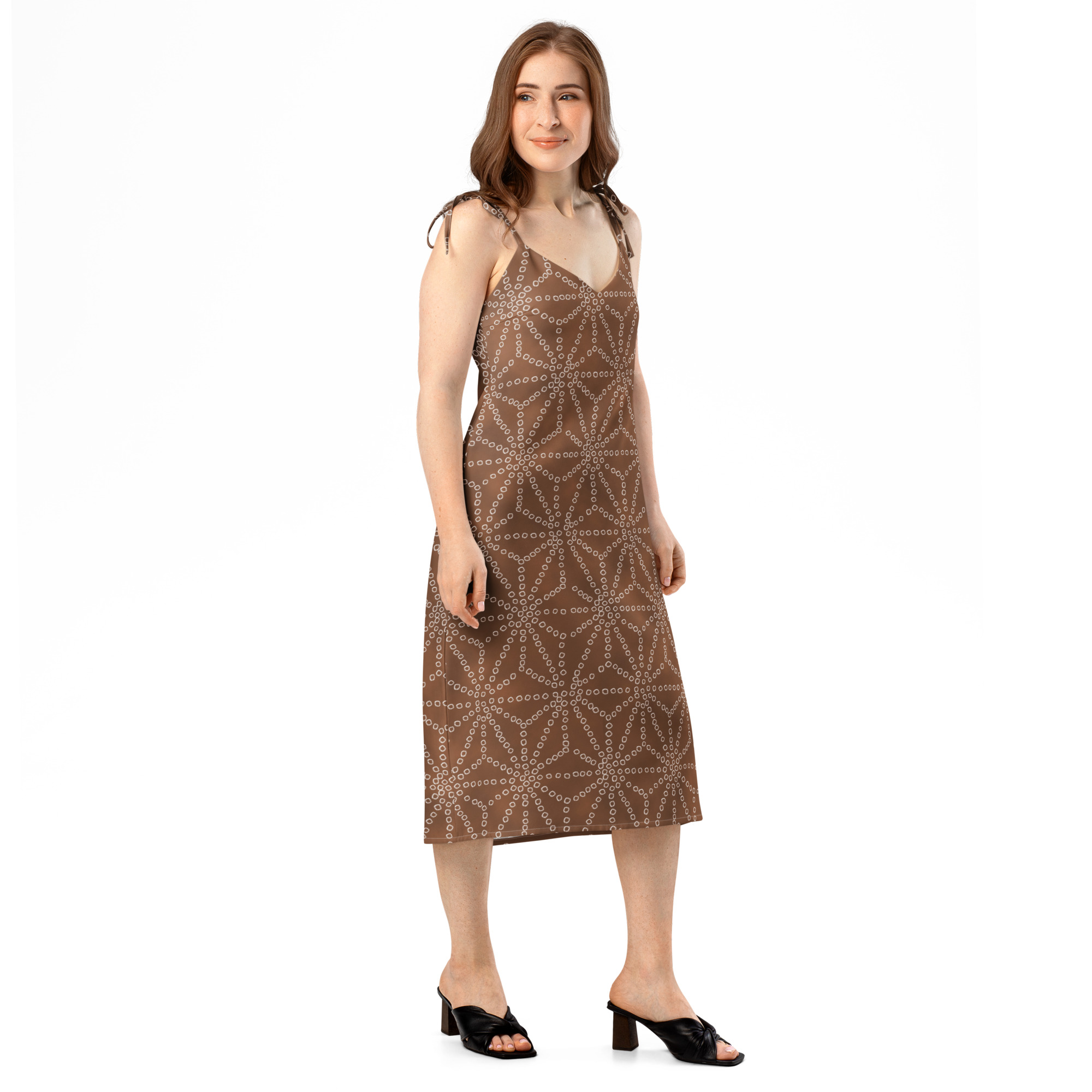 Asanoha Kakishibu Brown Shibori-Inspired Slip Dress - Image 9