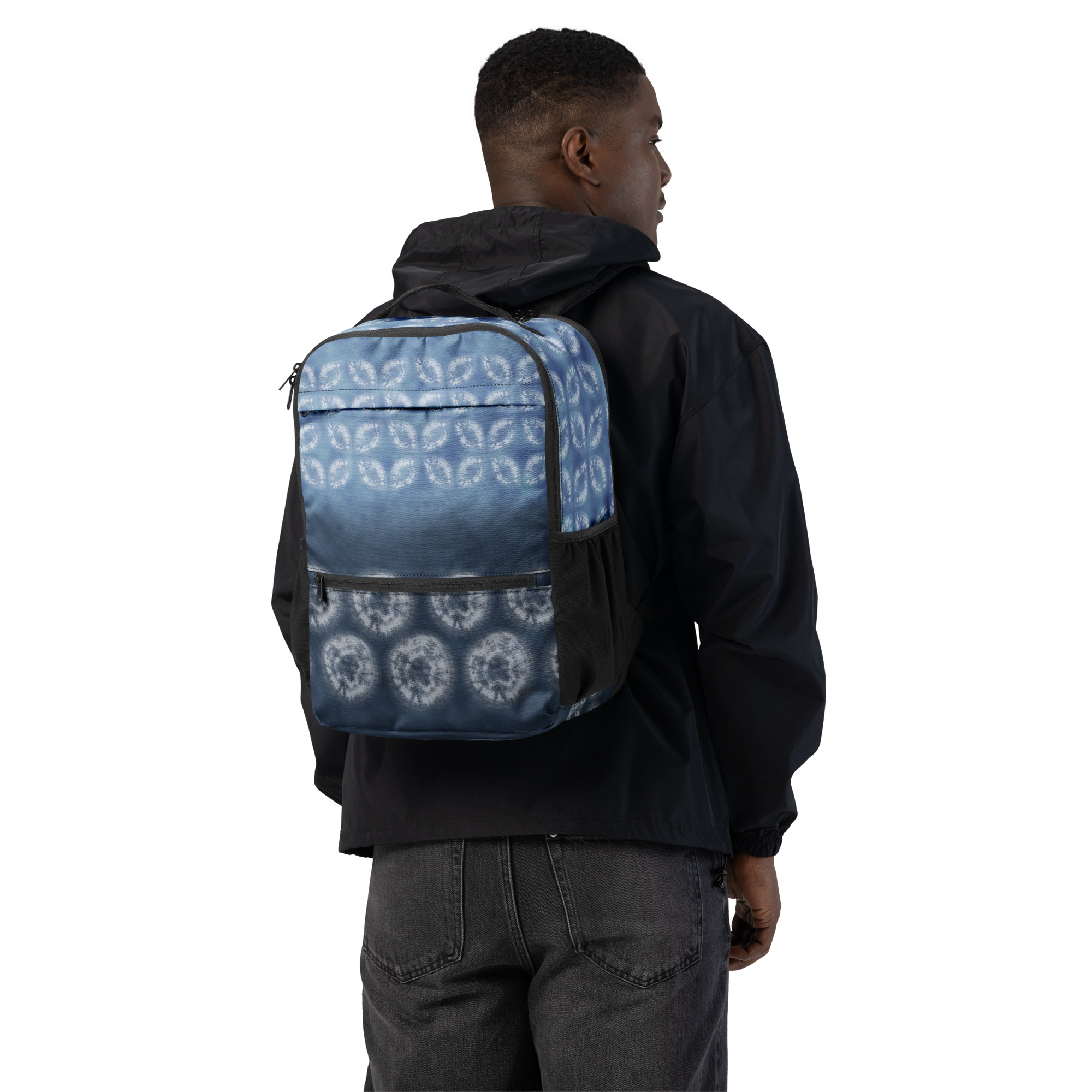 Indigo Utility Backpack – All-Over Print, Composed Shibori Motif - Image 12