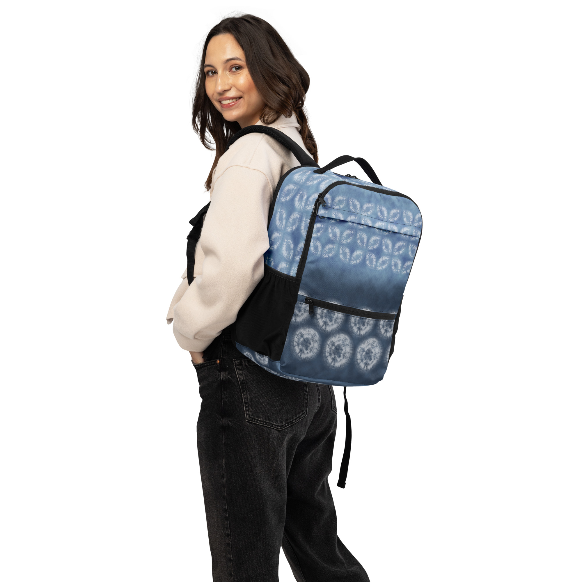 Indigo Utility Backpack – All-Over Print, Composed Shibori Motif - Image 10
