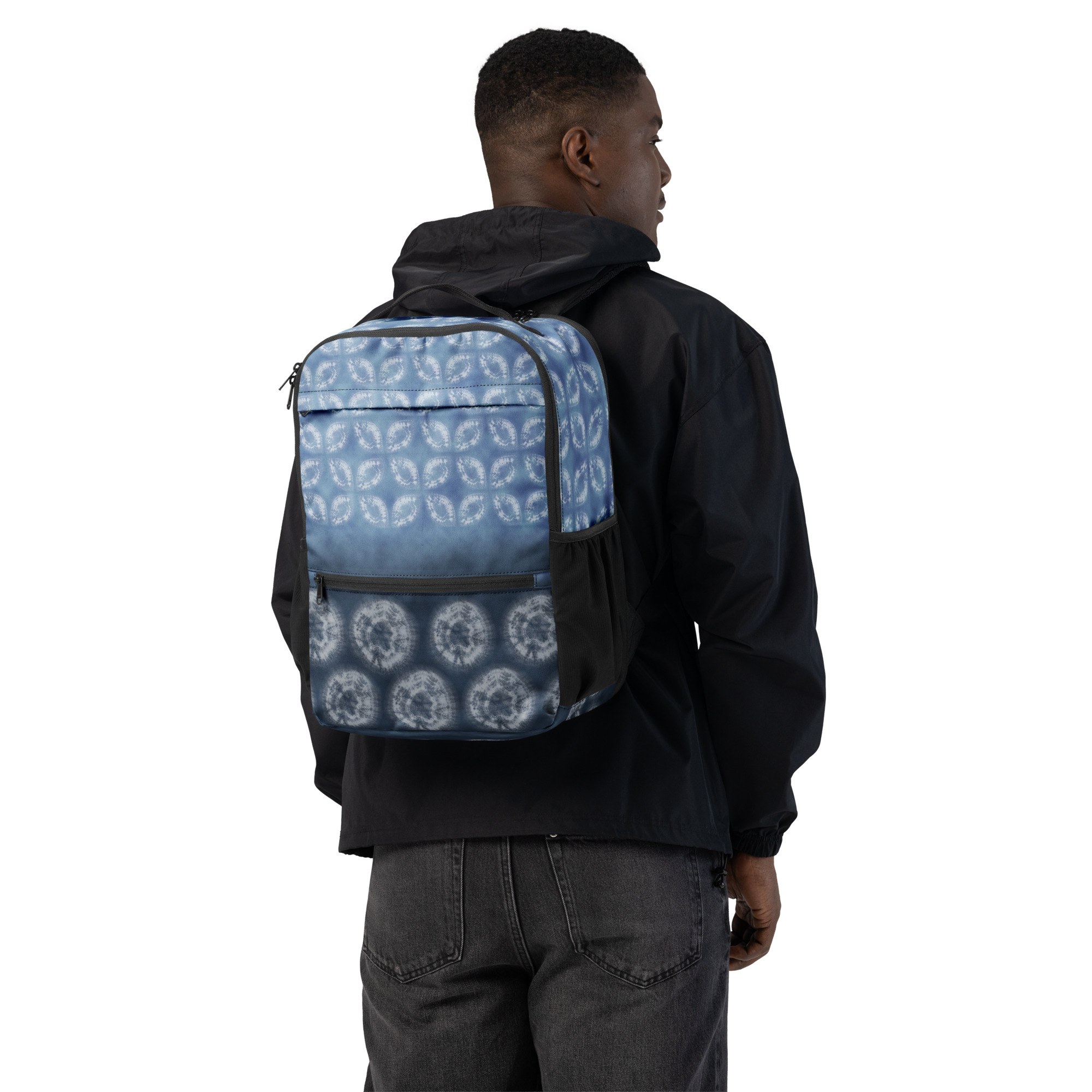 Indigo Utility Backpack – All-Over Print, Composed Shibori Motif - Image 19