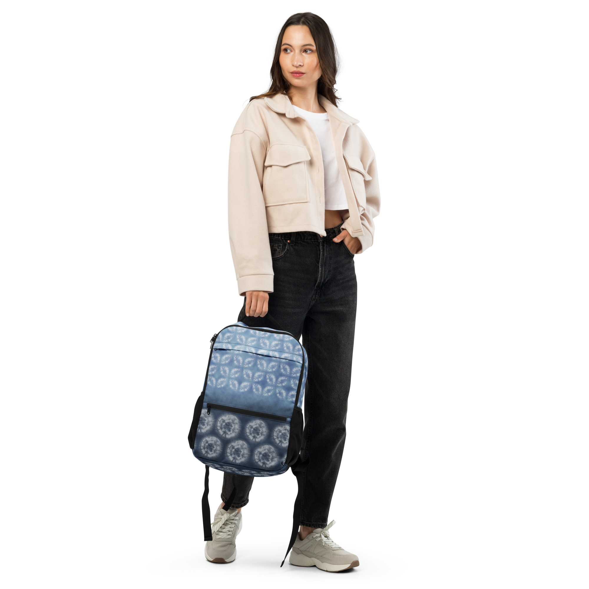 Indigo Utility Backpack – All-Over Print, Composed Shibori Motif - Image 17