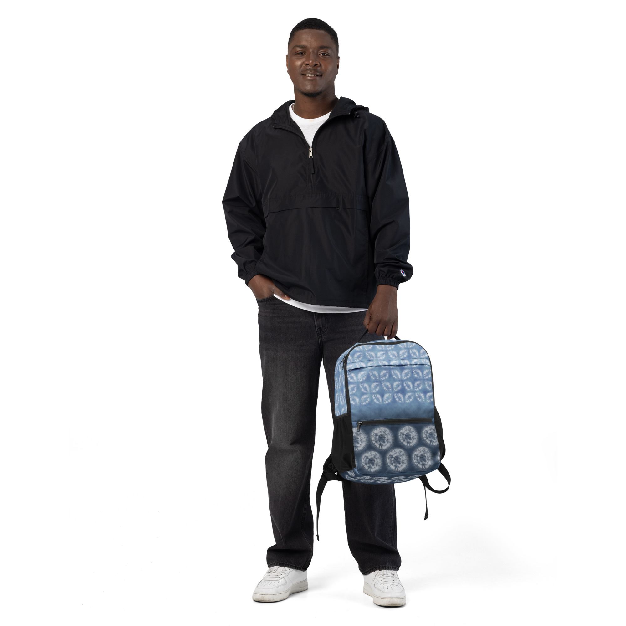 Indigo Utility Backpack – All-Over Print, Composed Shibori Motif - Image 20