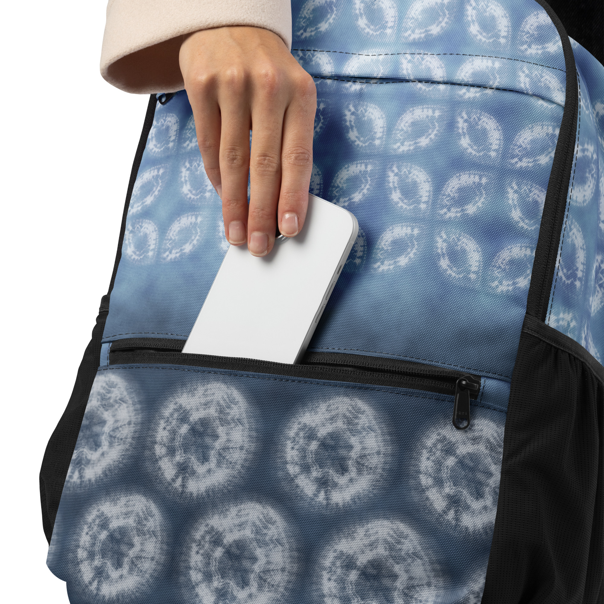 Indigo Utility Backpack – All-Over Print, Composed Shibori Motif - Image 21