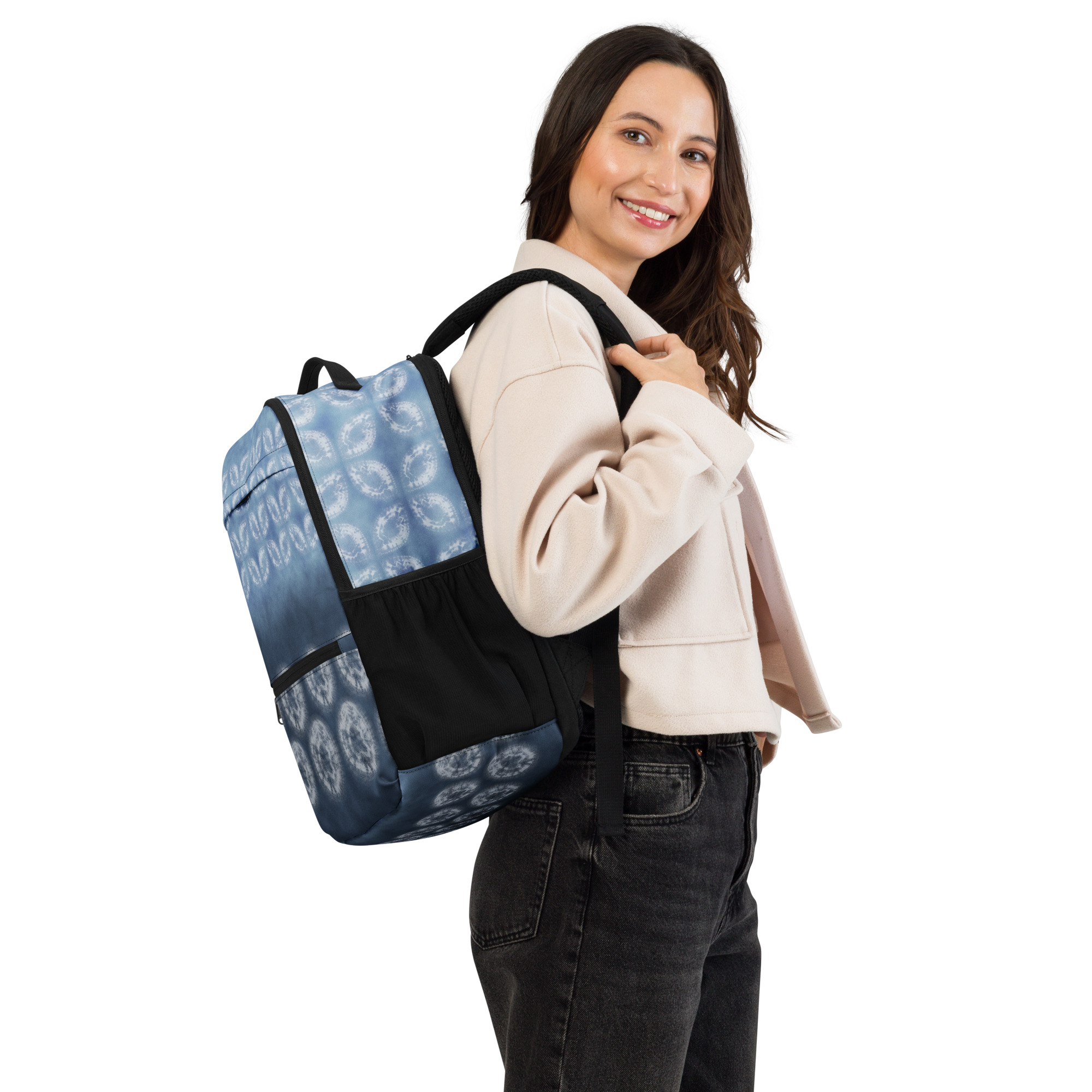 Indigo Utility Backpack – All-Over Print, Composed Shibori Motif - Image 9
