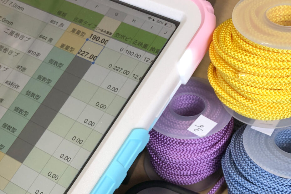 inventory management workspace with tablet and handmade product stock for an Etsy shop