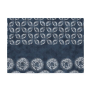 Shibori-Inspired Textile Wall Art – Deep Indigo Shippou & Circle – Japanese Fabric Tapestry Decor