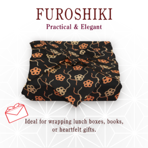 Japanese Knot Bandana Furoshiki – Black Floral Musubi Pattern | Japan design