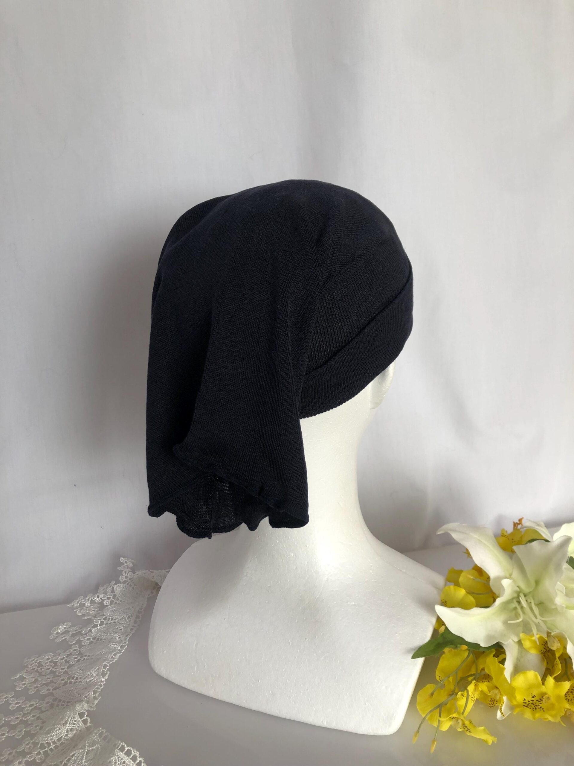 Silk Night tube Cap Navy for short hair from Silk Yarn Shop 100% Silk short Type - Wake Up to Tangle-Free, Silky Hair / Japan