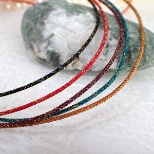 Japanese Silk Kumihimo Cord 1mm with Gold Thread/Sparkly Braided Silk Cord for Christmas Jewelry, Holiday Craft Making, made in JAPAN