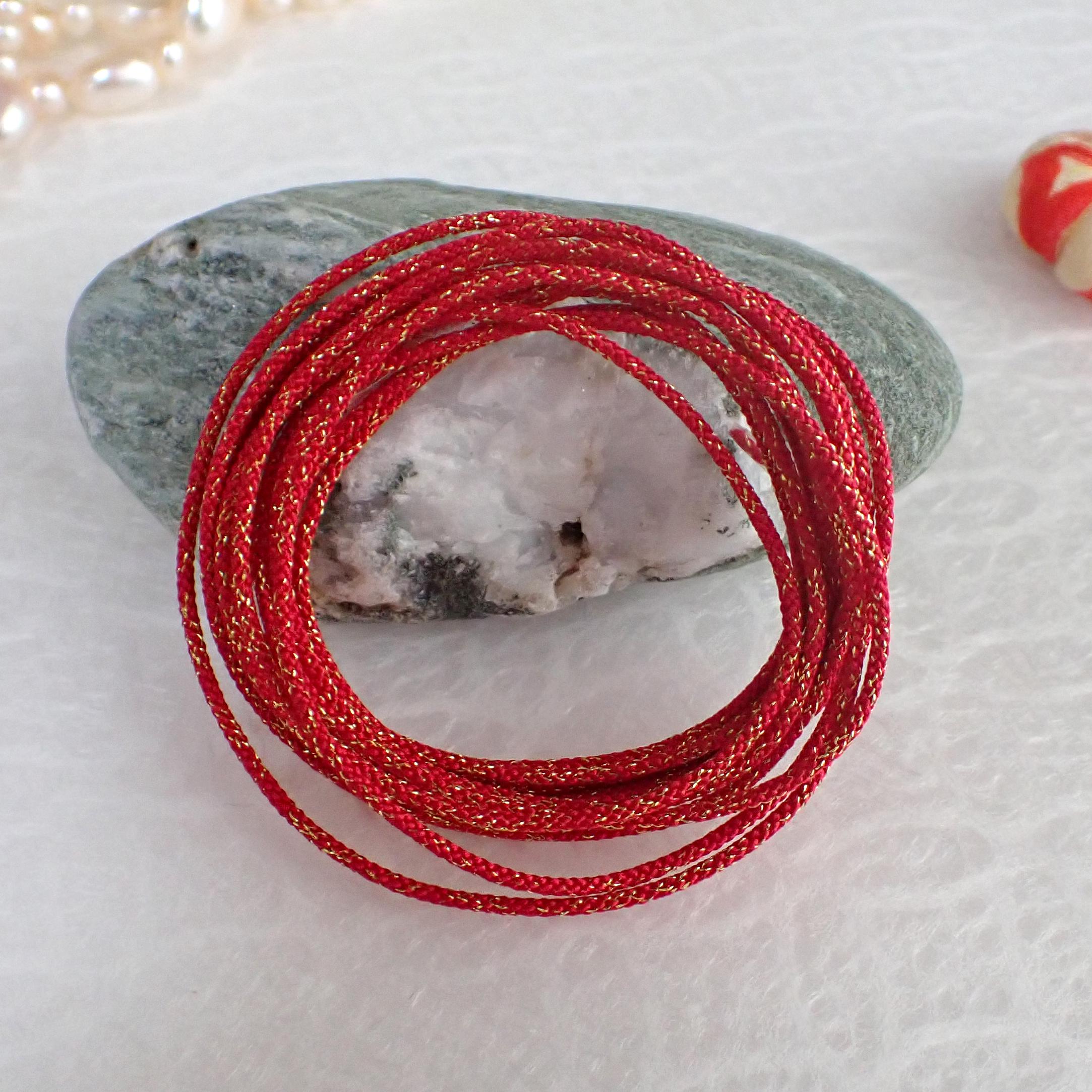 Japanese Silk Kumihimo Cord 1mm with Gold Thread/Sparkly Braided Silk Cord for Christmas Jewelry, Holiday Craft Making, made in JAPAN - Image 6