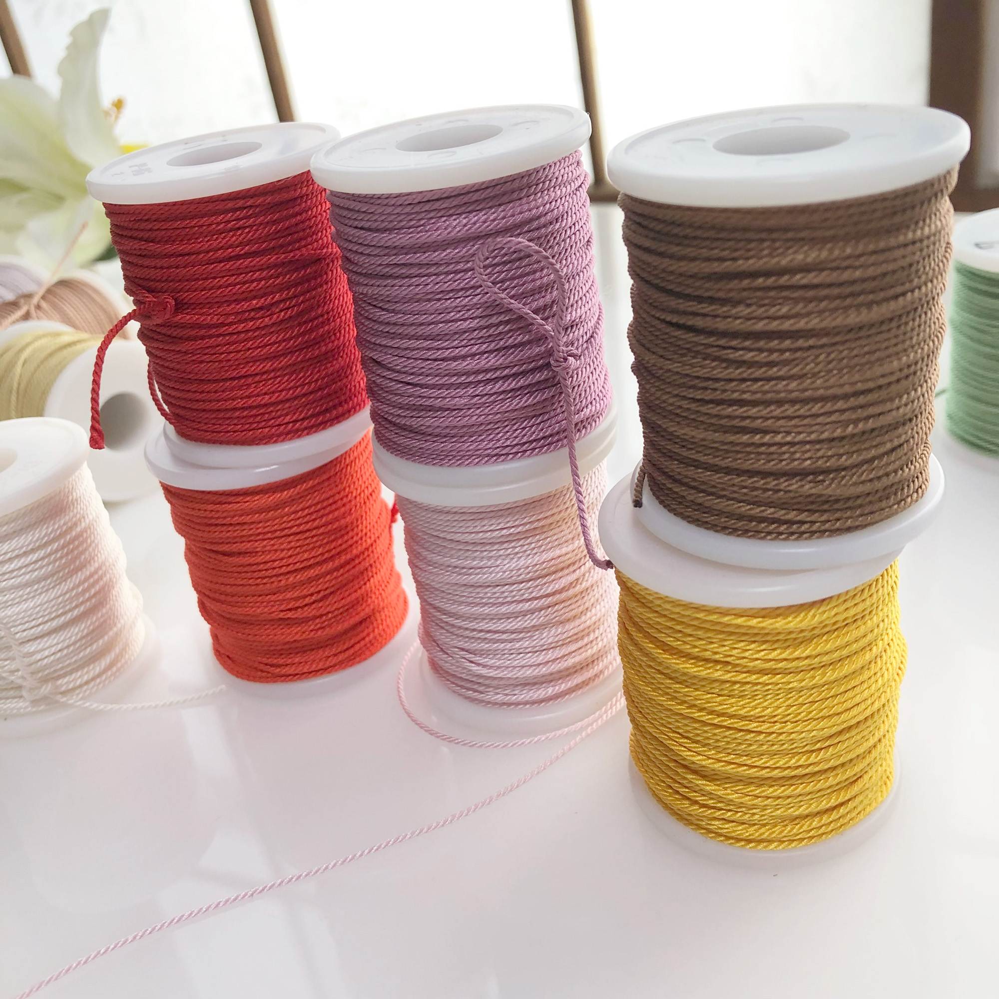 Wholesale 3ply Silk 1.0mm 30M Cord for jewellery Designers & Stores/ Purple Pink Gray