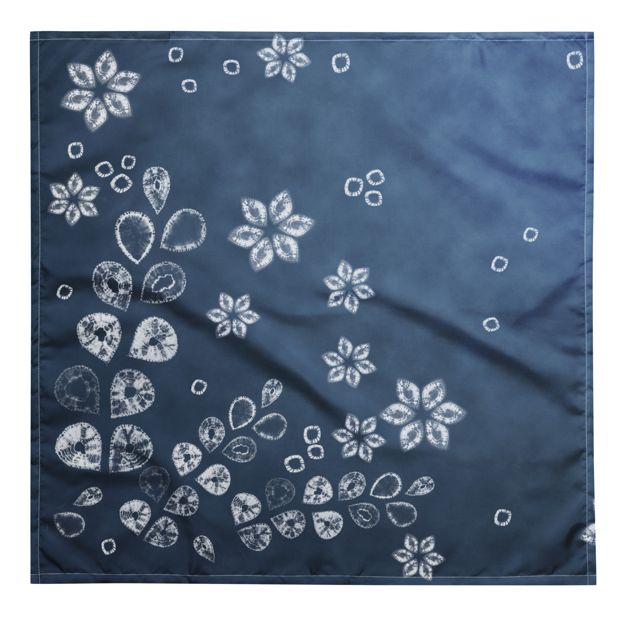 Indigo Floral Shibori Bandana – Japanese Textile Design Reworked from Original Hand-Dyed Shibori