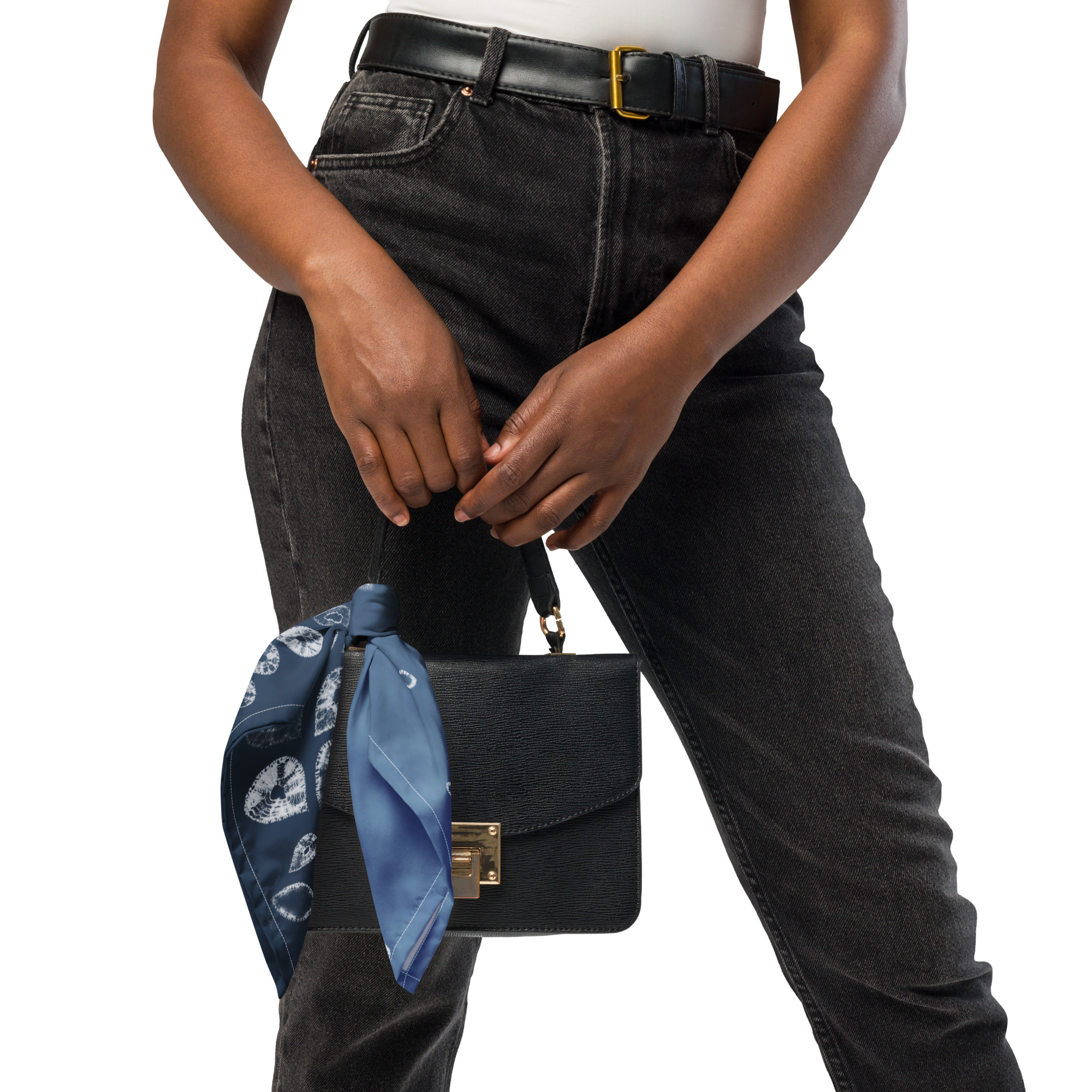 Indigo Floral Shibori Bandana – Japanese Textile Design Reworked from Original Hand-Dyed Shibori - Image 2