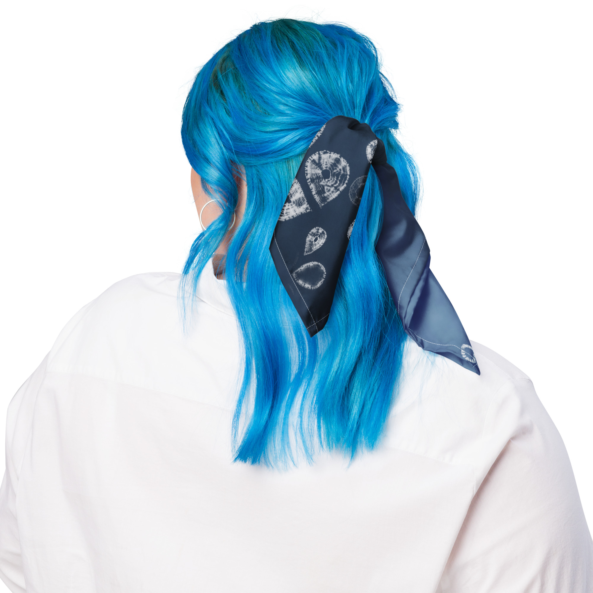 Indigo Floral Shibori Bandana – Japanese Textile Design Reworked from Original Hand-Dyed Shibori - Image 3