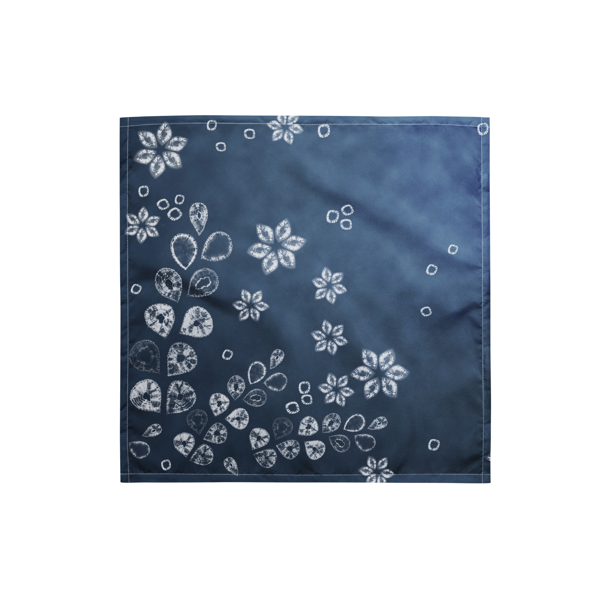 Indigo Floral Shibori Bandana – Japanese Textile Design Reworked from Original Hand-Dyed Shibori - Image 5