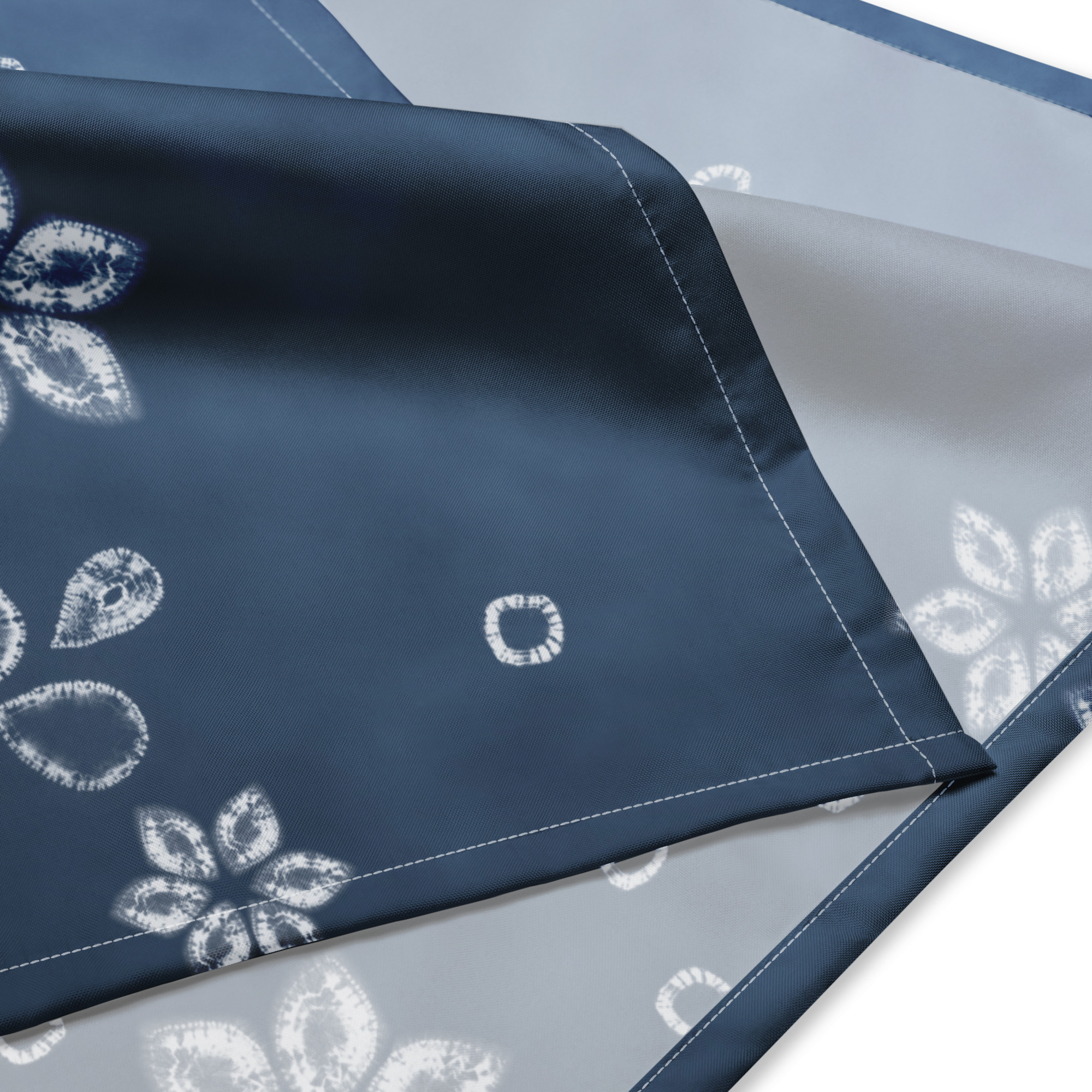 Indigo Floral Shibori Bandana – Japanese Textile Design Reworked from Original Hand-Dyed Shibori - Image 4