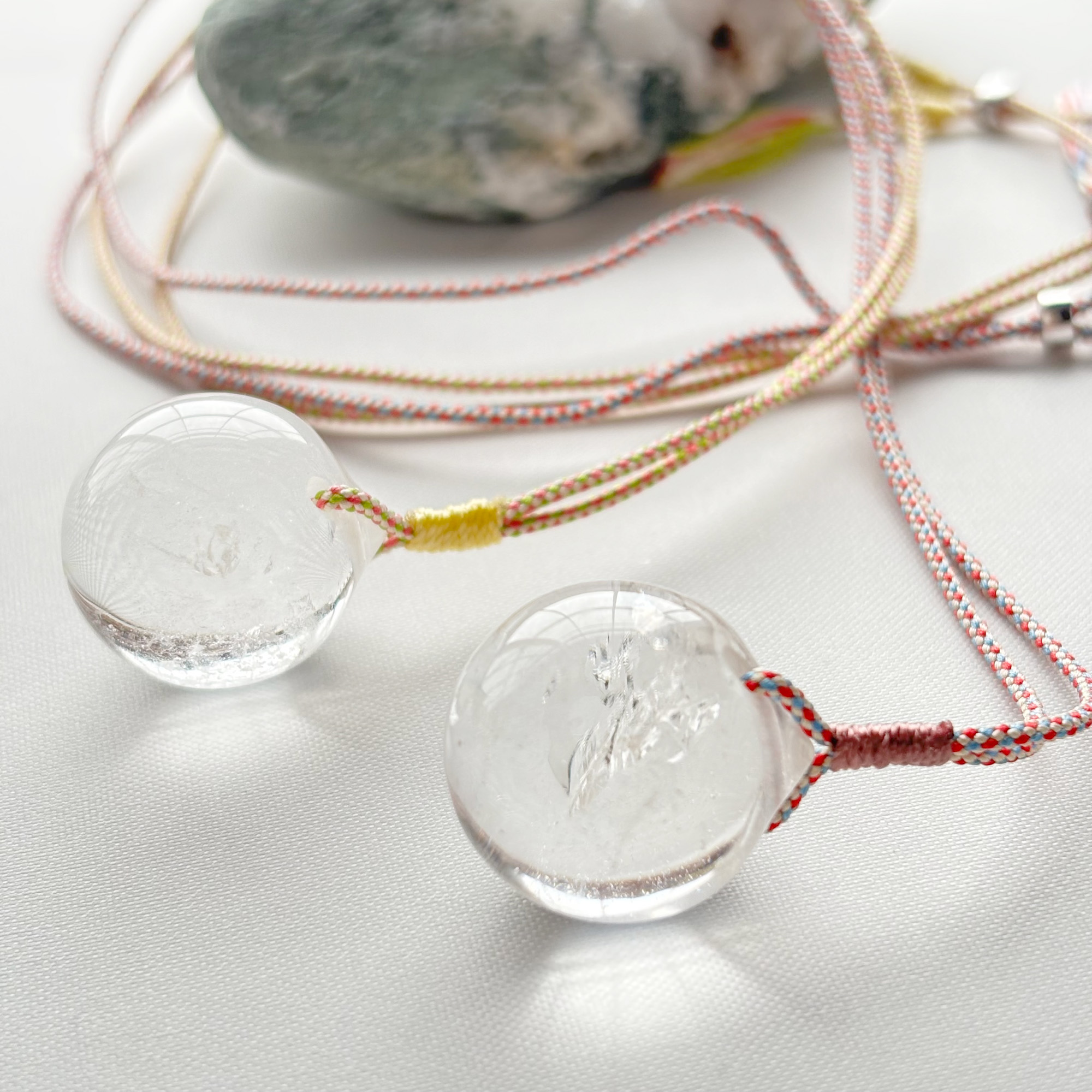 Long Quartz Talisman Necklace – Japanese Hōju Crystal Pendant on Kyoto Silk Kumihimo – Handmade in Japan