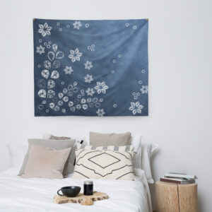 Japanese Shibori-Inspired Textile Wall Hanging – Indigo Floral