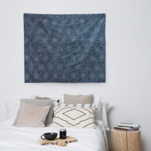 Indigo Asanoha Tapestry Shibori Inspired Japanese Textile Minimal Wall Art
