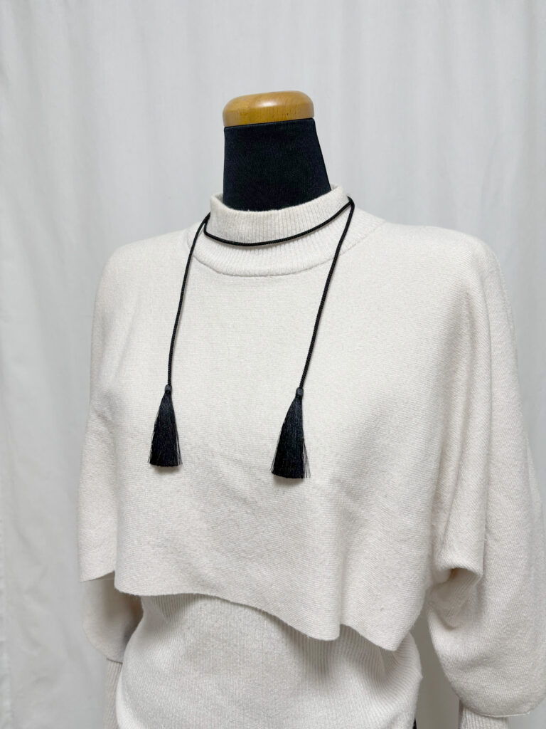 Alt text: Japanese silk kumihimo cord with tassels on both ends