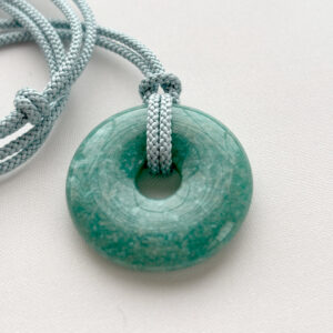 Amazonite Donut Necklace in Japanese Paulownia Wood Box – Silk Kumihimo Cord, Zen Minimalist Jewelry, Handmade in Japan