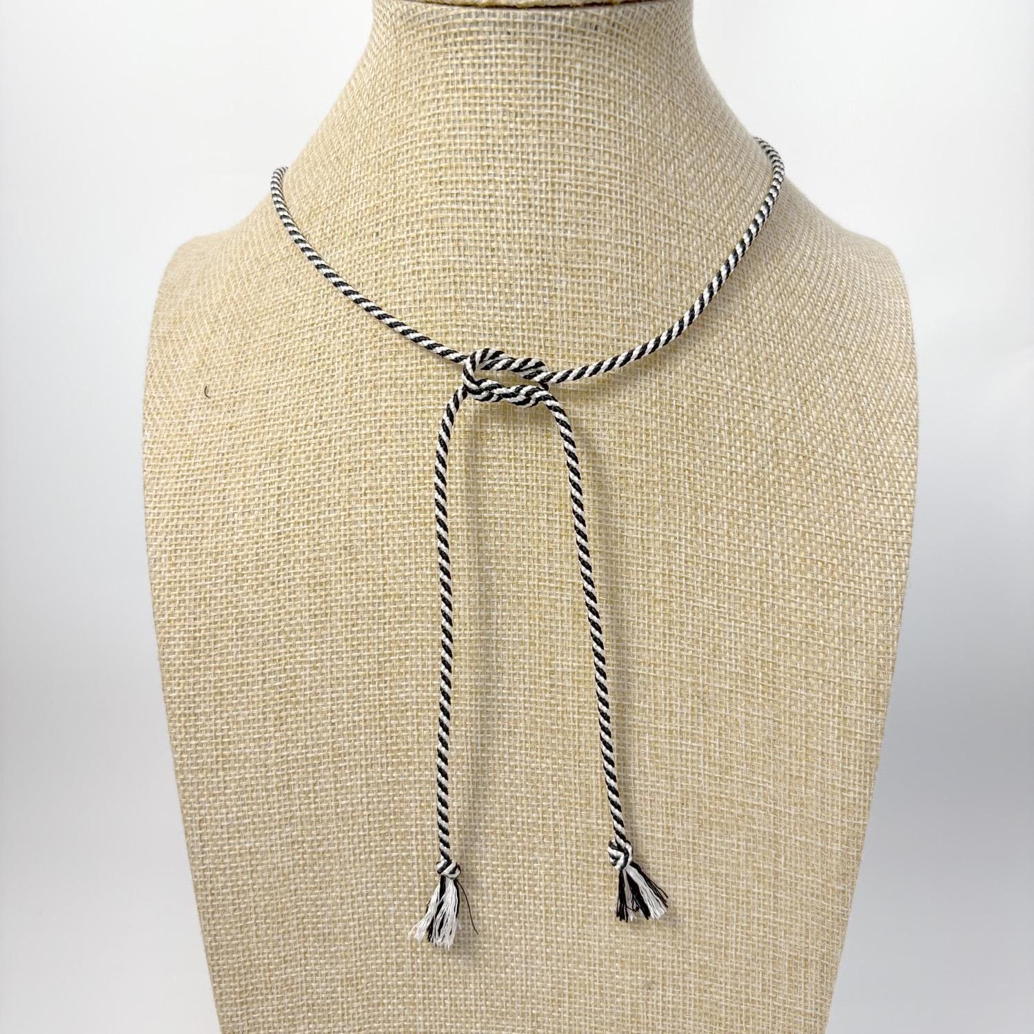 Black & White Silk Tassel Necklace with Onyx Bead – Adjustable Tie Back Kumihimo Necklace – Long Japanese Inspired Silk Jewelry - Image 4