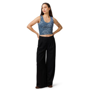 Japanese Seigaiha Wave Crop Top, Indigo Blue Summer Tank Top