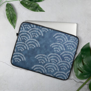 Japanese Seigaiha Laptop Sleeve – Indigo Blue Wave Pattern – Japandi MacBook Case – Traditional Japanese Laptop Cover