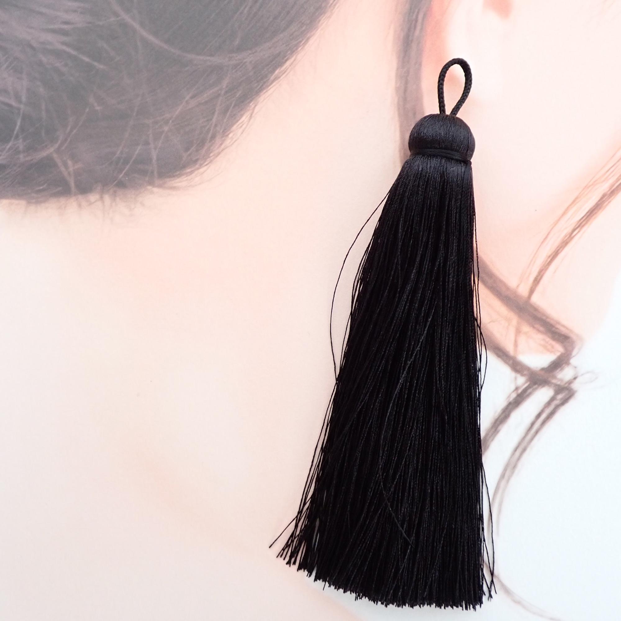 Black Silk Tassel 10cm, Handmade in Kyoto, Japanese Tassel for Mala Beads, Prayer Necklace, Spiritual Jewelry Supply - Image 5