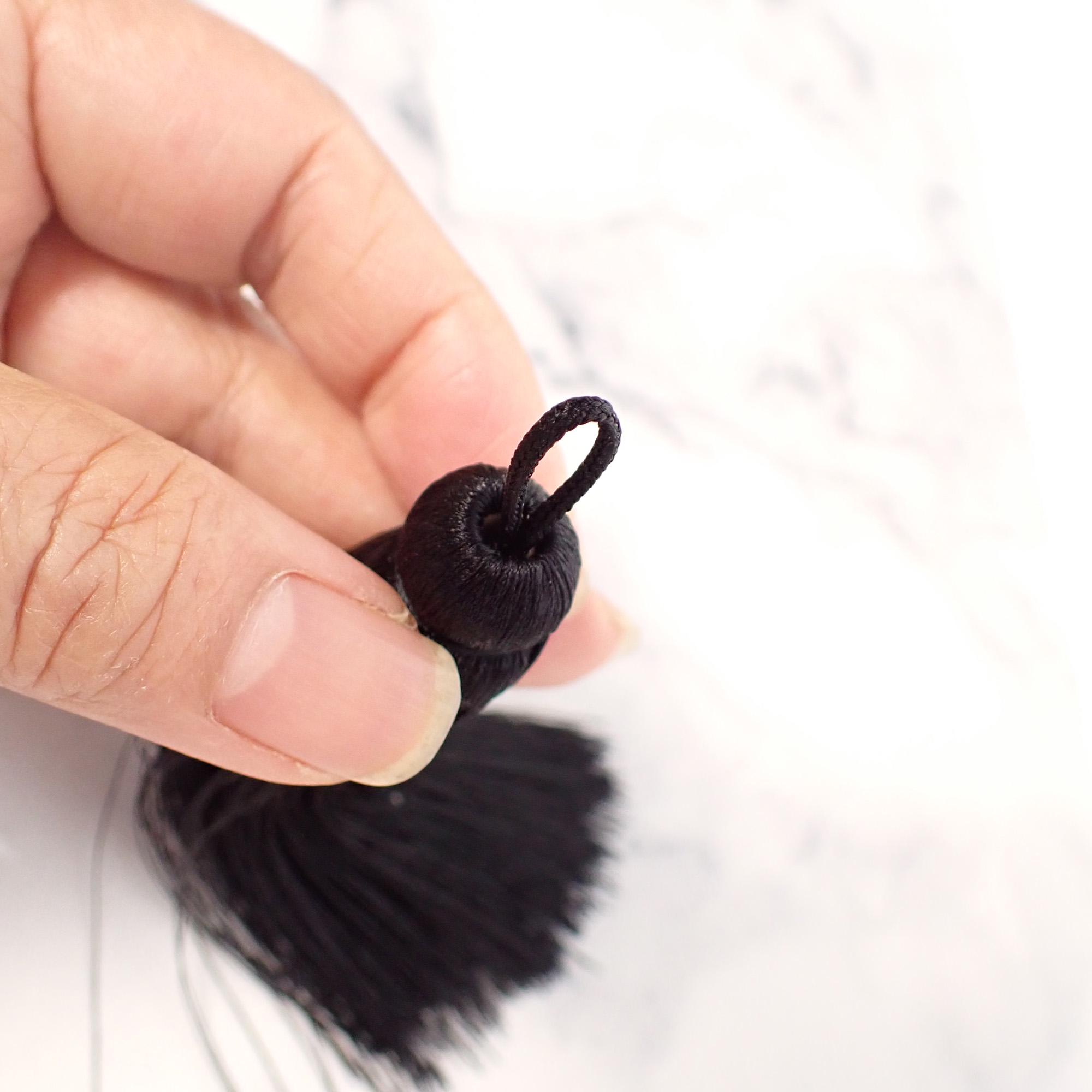 Black Silk Tassel 10cm, Handmade in Kyoto, Japanese Tassel for Mala Beads, Prayer Necklace, Spiritual Jewelry Supply - Image 2