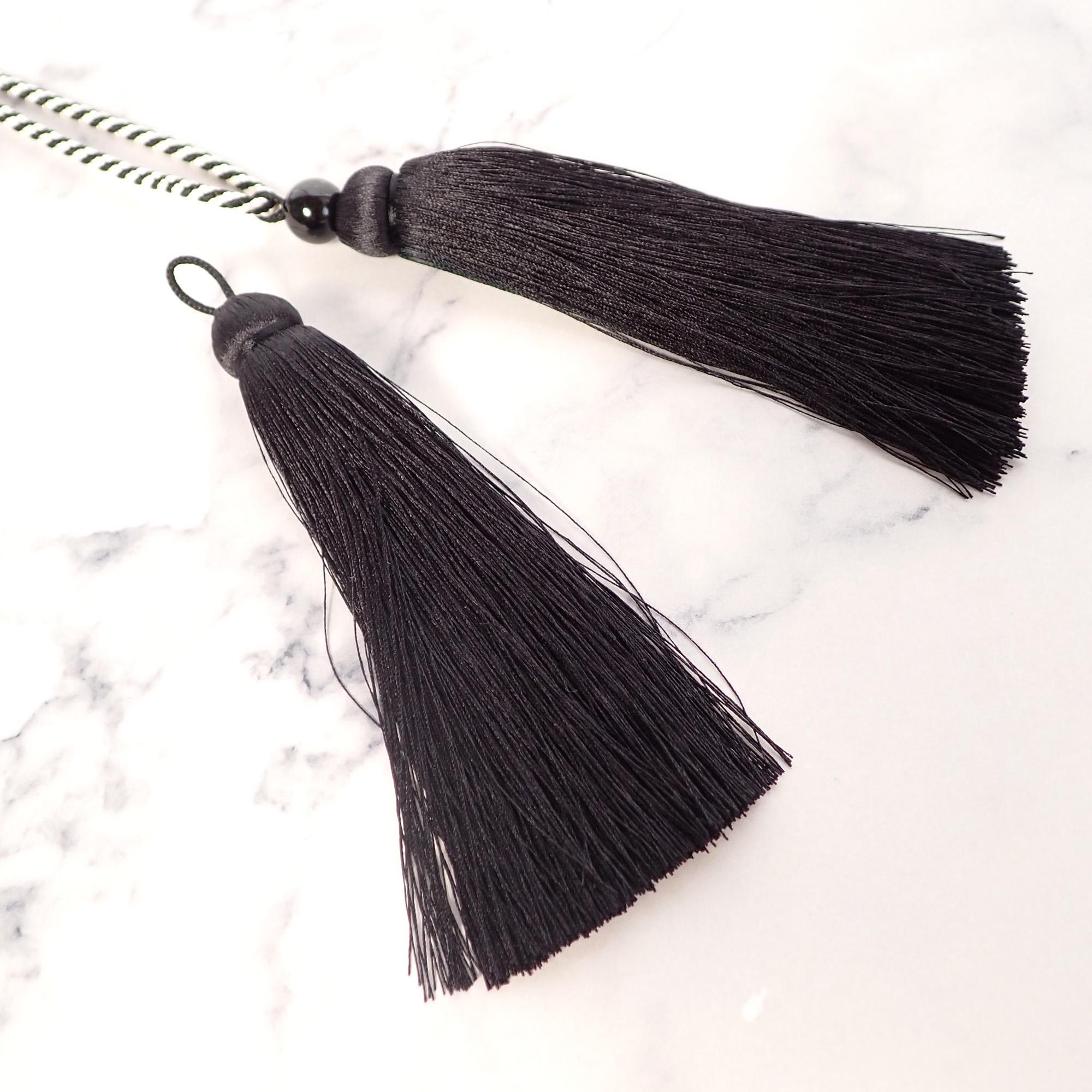 Black Silk Tassel 10cm, Handmade in Kyoto, Japanese Tassel for Mala Beads, Prayer Necklace, Spiritual Jewelry Supply - Image 4