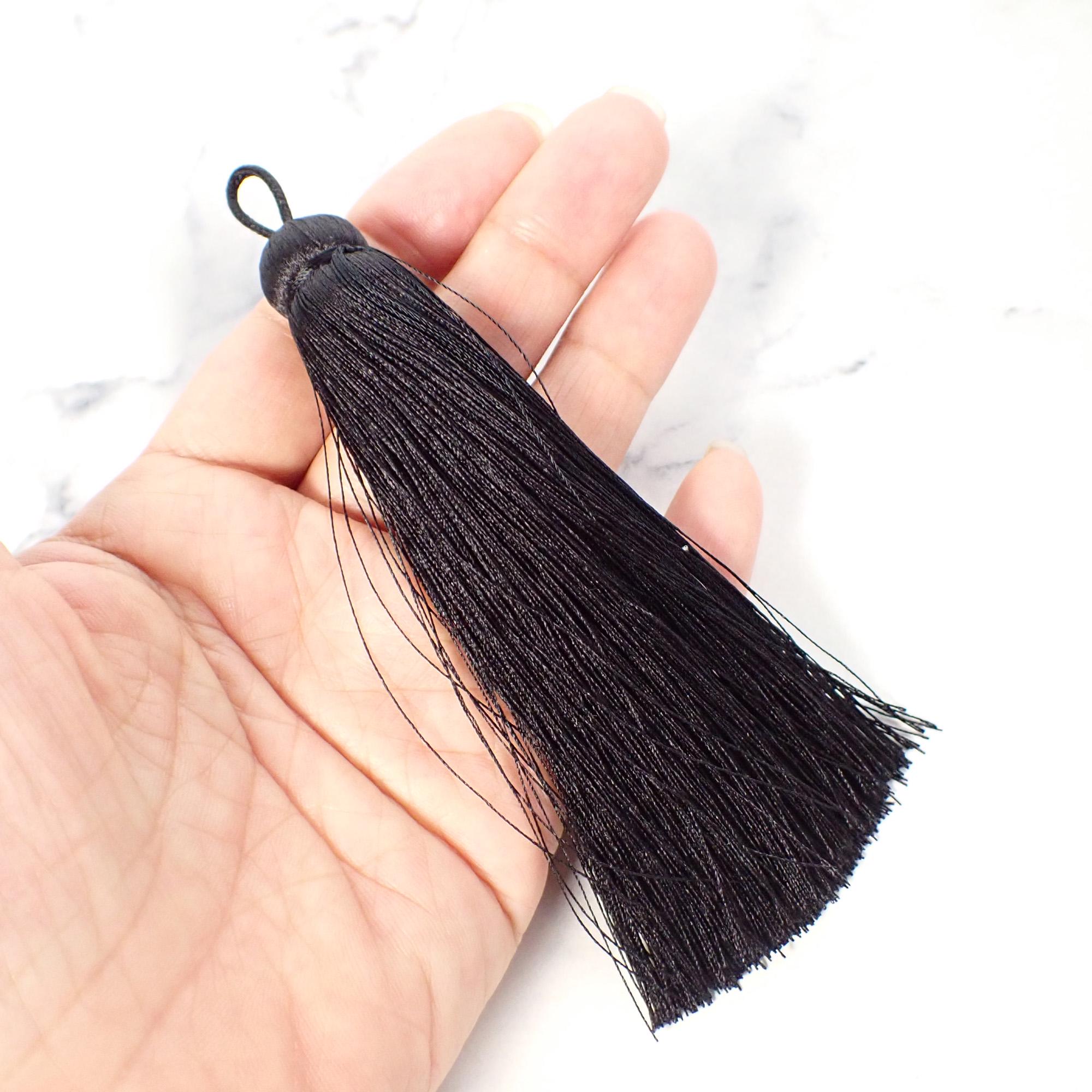 Black Silk Tassel 10cm, Handmade in Kyoto, Japanese Tassel for Mala Beads, Prayer Necklace, Spiritual Jewelry Supply