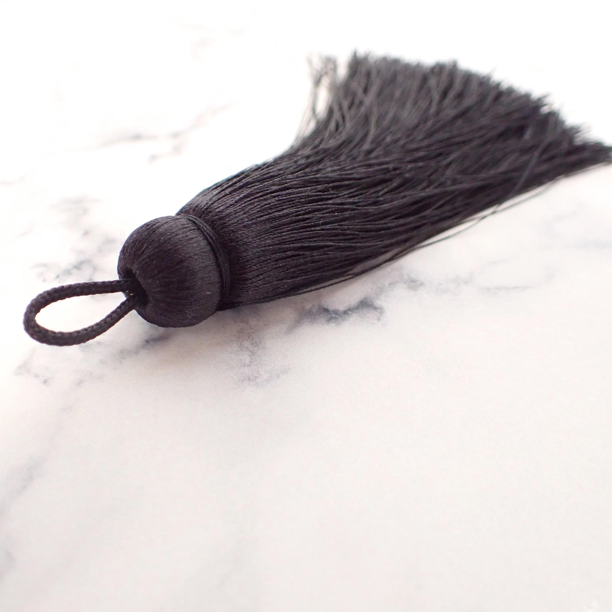 Black Silk Tassel 10cm, Handmade in Kyoto, Japanese Tassel for Mala Beads, Prayer Necklace, Spiritual Jewelry Supply - Image 3